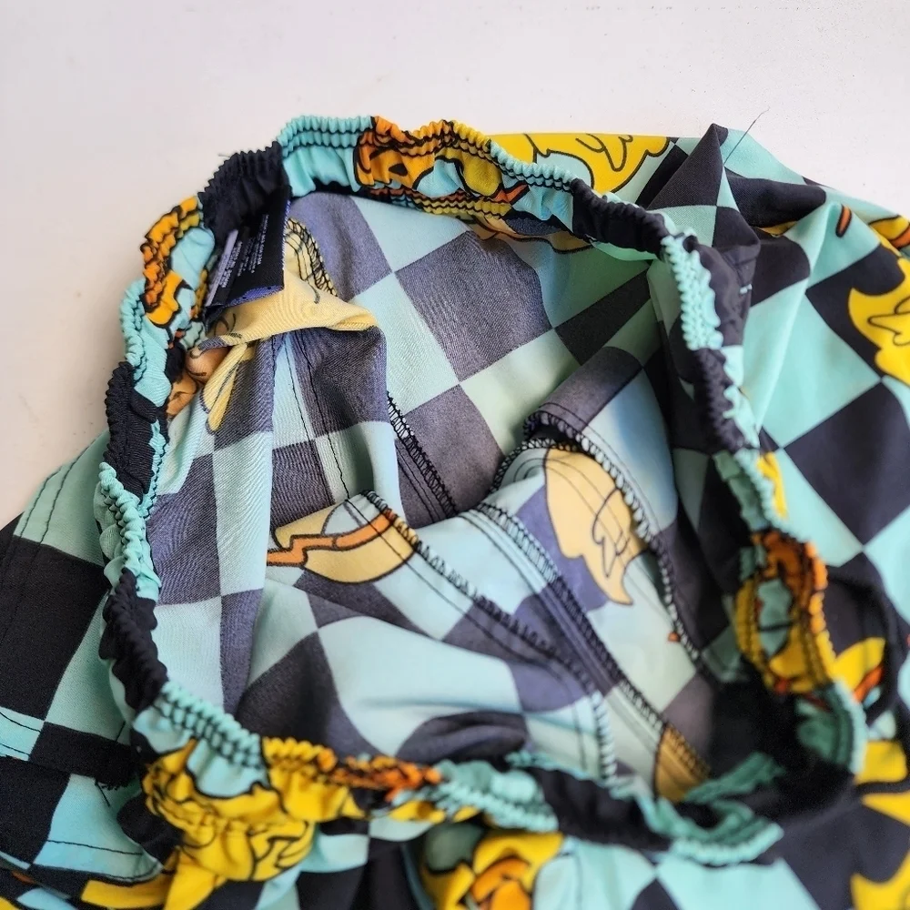 Neff Boys Ducky Swim Trunks Aqua Blue Yellow Polyester Spandex Drawstring Sz M